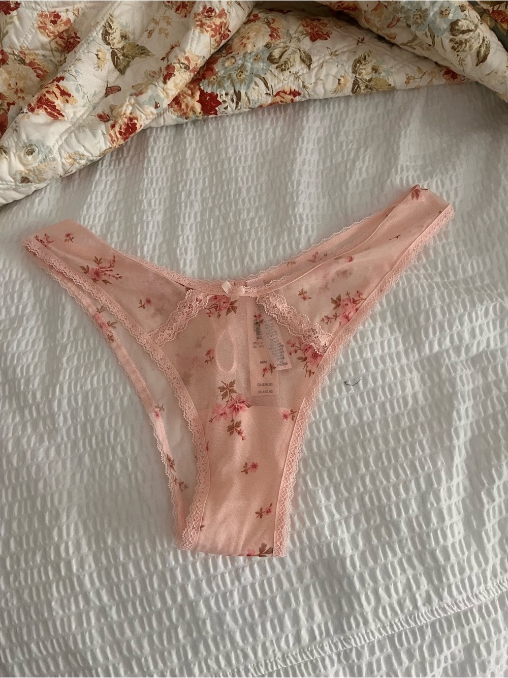 Victoria's Secret Sheer Pink Floral Lace panty M